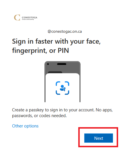 Screenshot of passkey setup