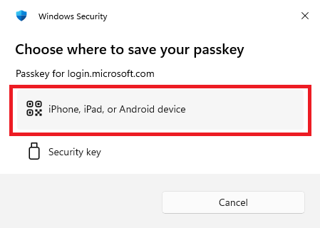 Screenshot of passkey setup