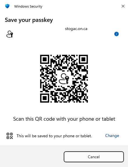 Screenshot of passkey QR code
