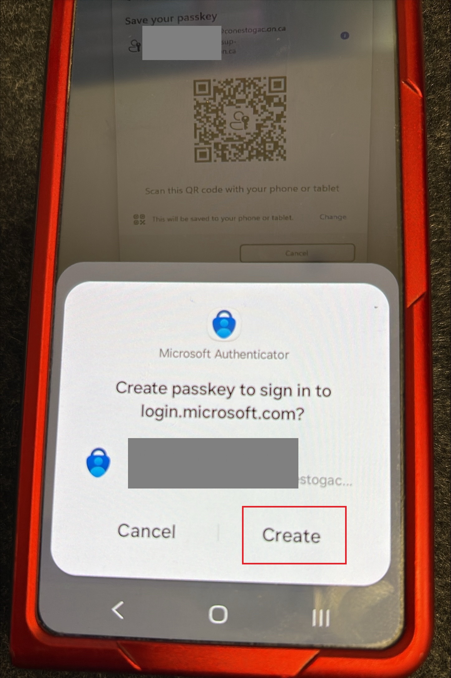 Screenshot of passkey setup