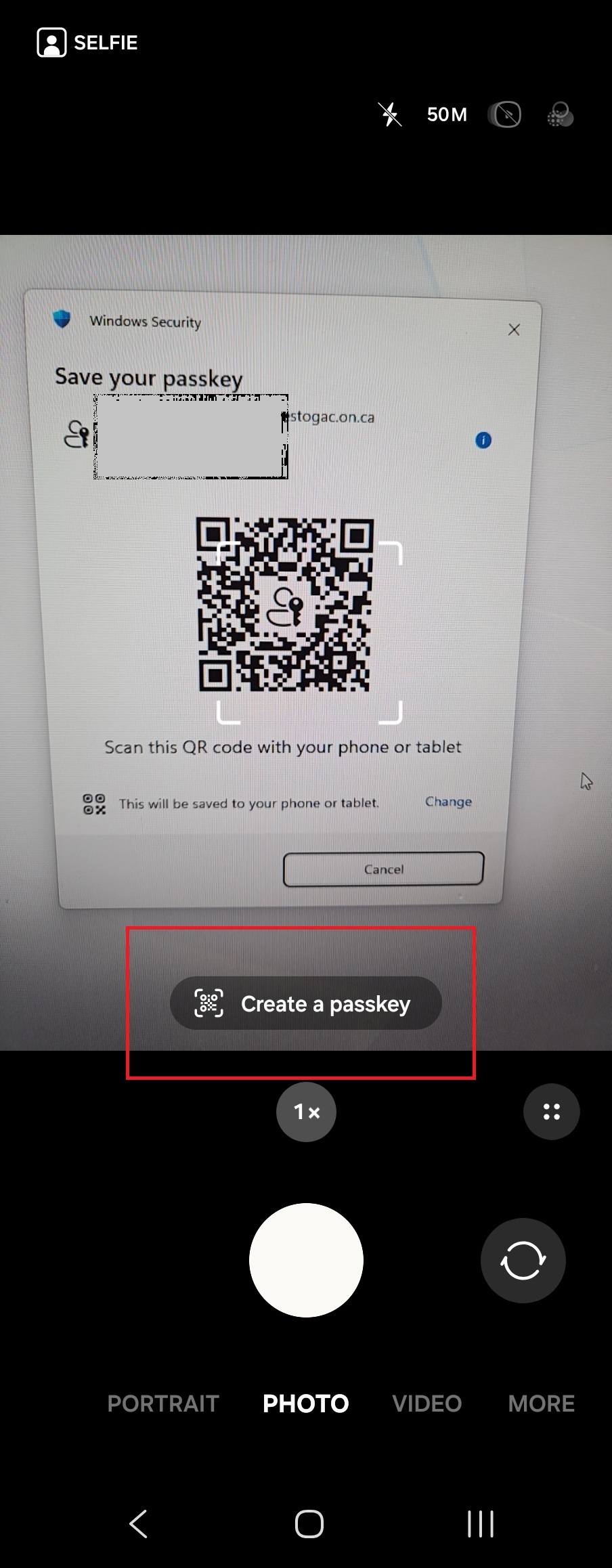 Screenshot of phone camera scanning QR code